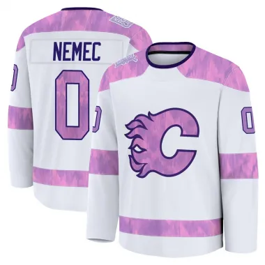 White Youth Simon Nemec Premium Calgary Flames 2024 Hockey Fights Cancer Practice Jersey