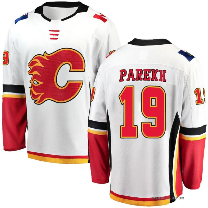 White Youth Zayne Parekh Breakaway Calgary Flames Away Jersey